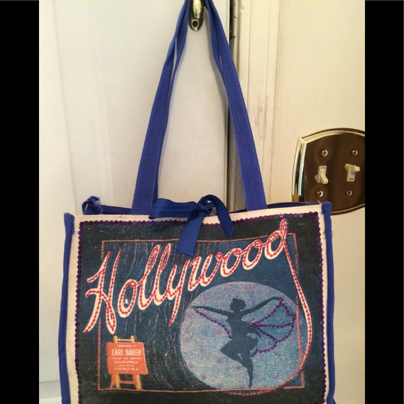 HOLLYWOOD Canvas Tote Bag w Beading - Picture 2 of 4